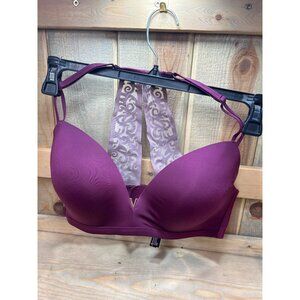 Victorias Secret Padded No-Wire Bra 36D Burgundy With Cutout Detailing